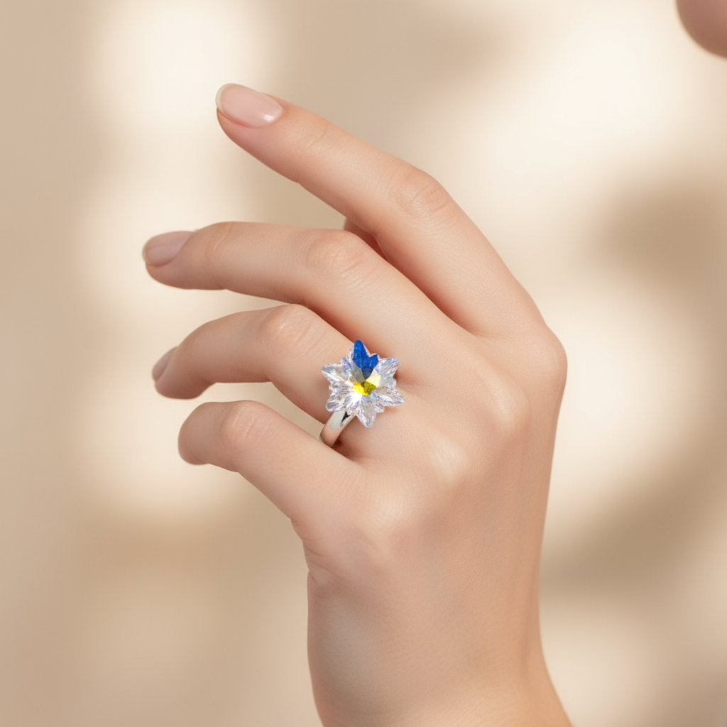 Aurora Borealis Edelweiss Crystal Ring
