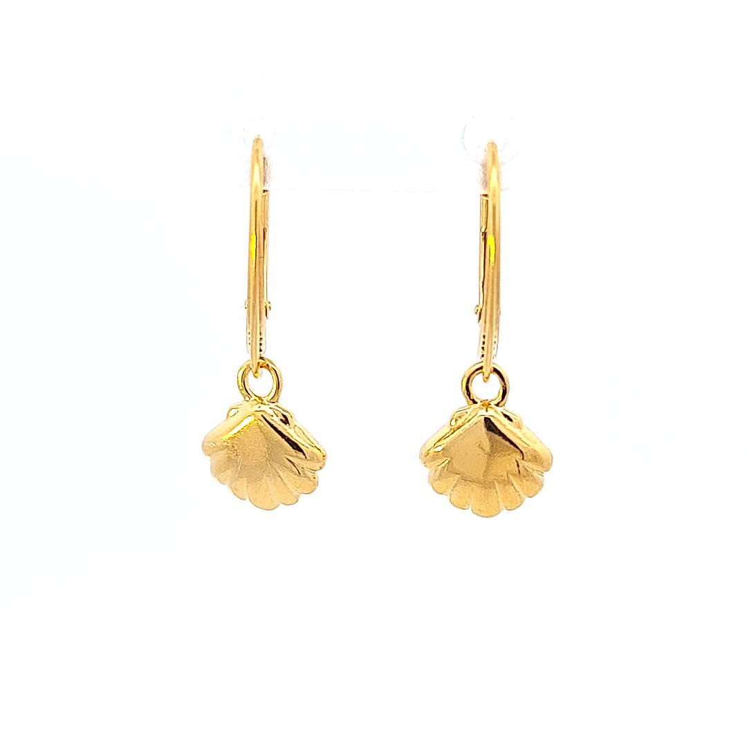 24k gold-plated dangle & drop earrings in the shape of delicate sea shells by Magpie Gems Ireland.