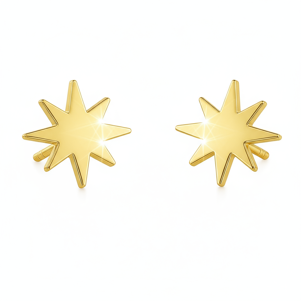 Winter Star Sterling Silver Stud Earrings – Christmas Gift for Women, Girls & Unisex