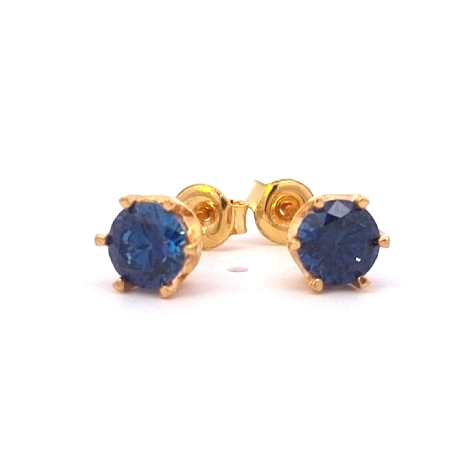 Royal blue Cubic Zirconia earrings for women or girls, set in 24k gold-plated sterling silver, by Magpie Gems in Ireland.