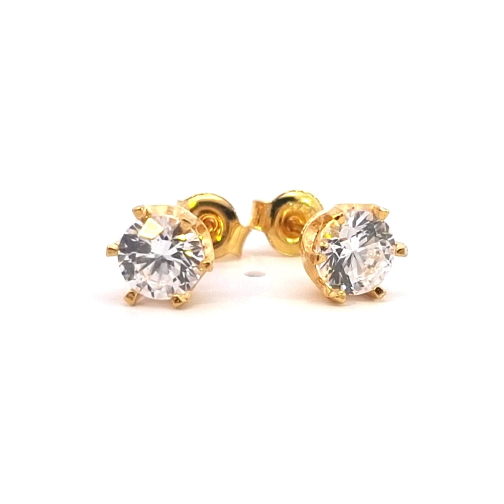 White Cubic Zirconia stud earrings in 24k gold-plated silver