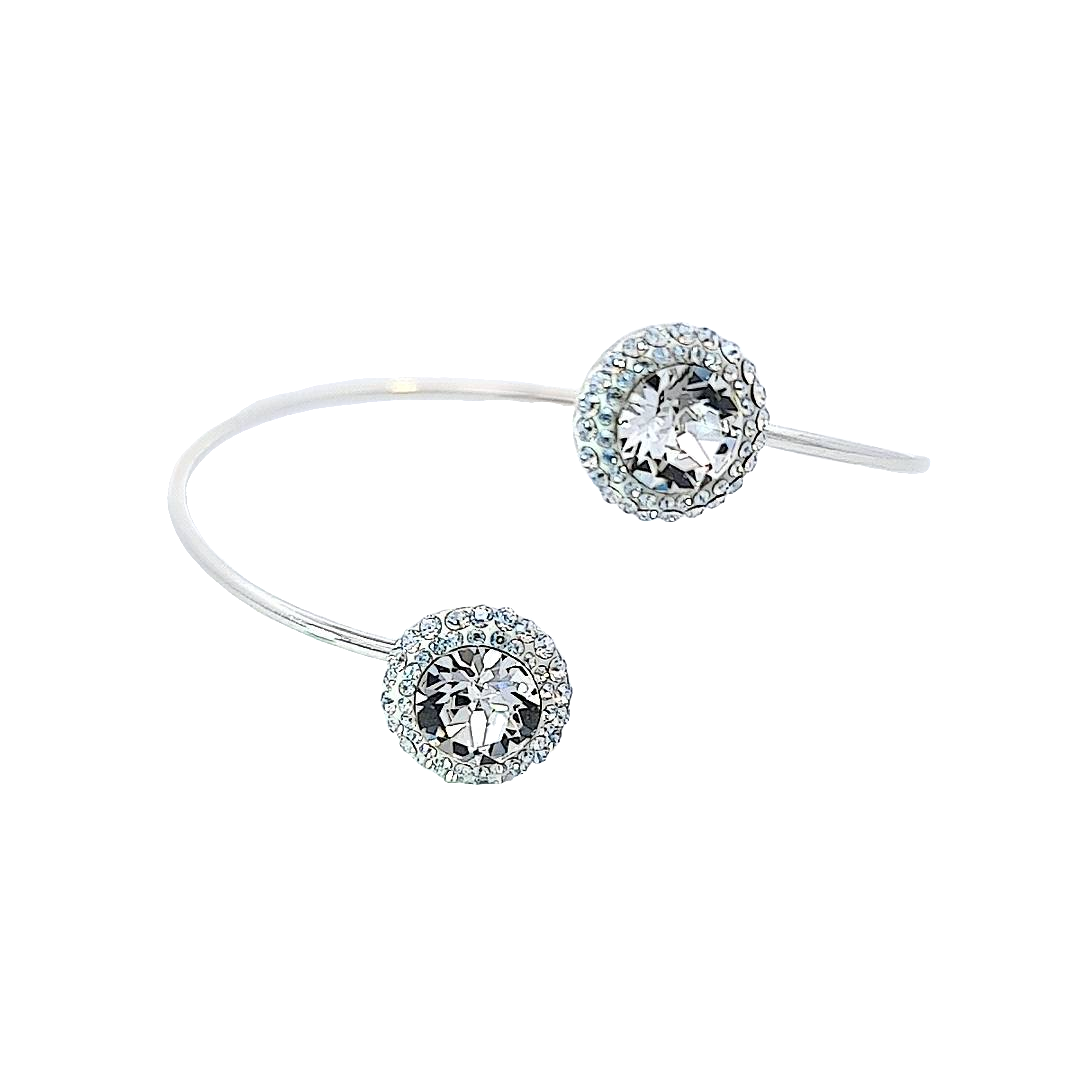Customisable Silver Bangle Bracelet with Crystal Clear Central Crystal and Moonlight Halo