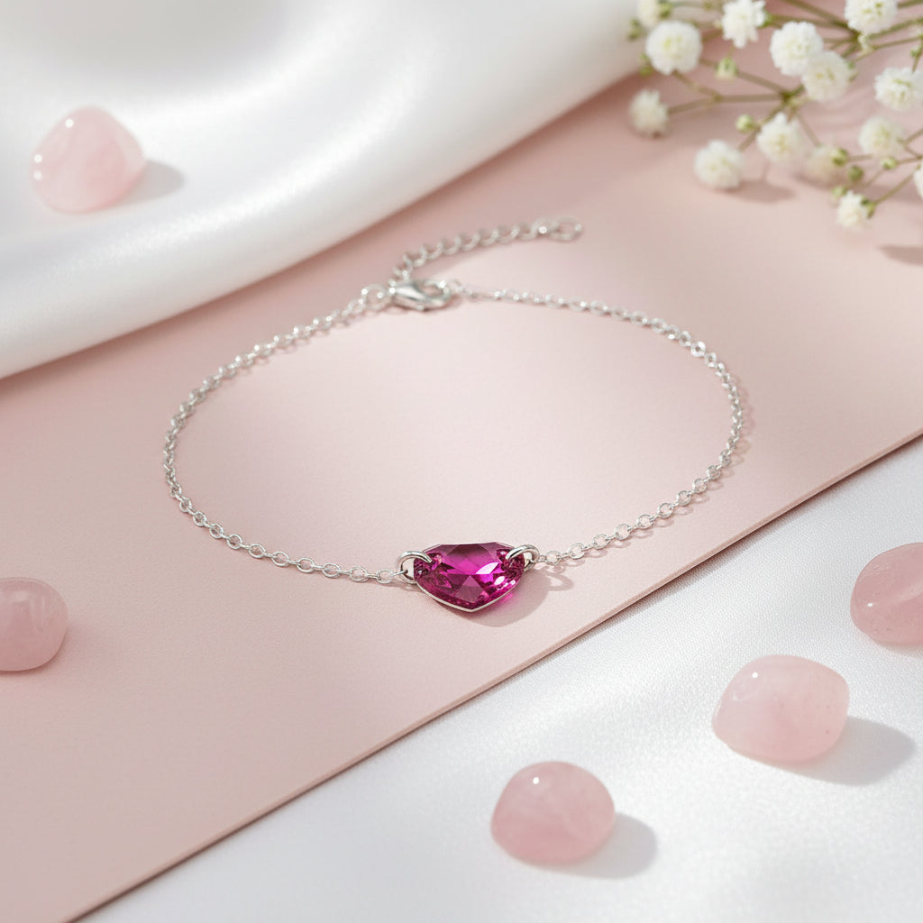 Sparkling Crystal Heart Anklet in Sterling Silver