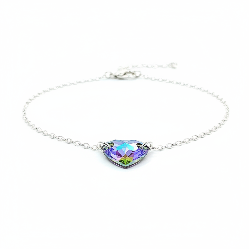 Sparkling Crystal Heart Anklet in Sterling Silver