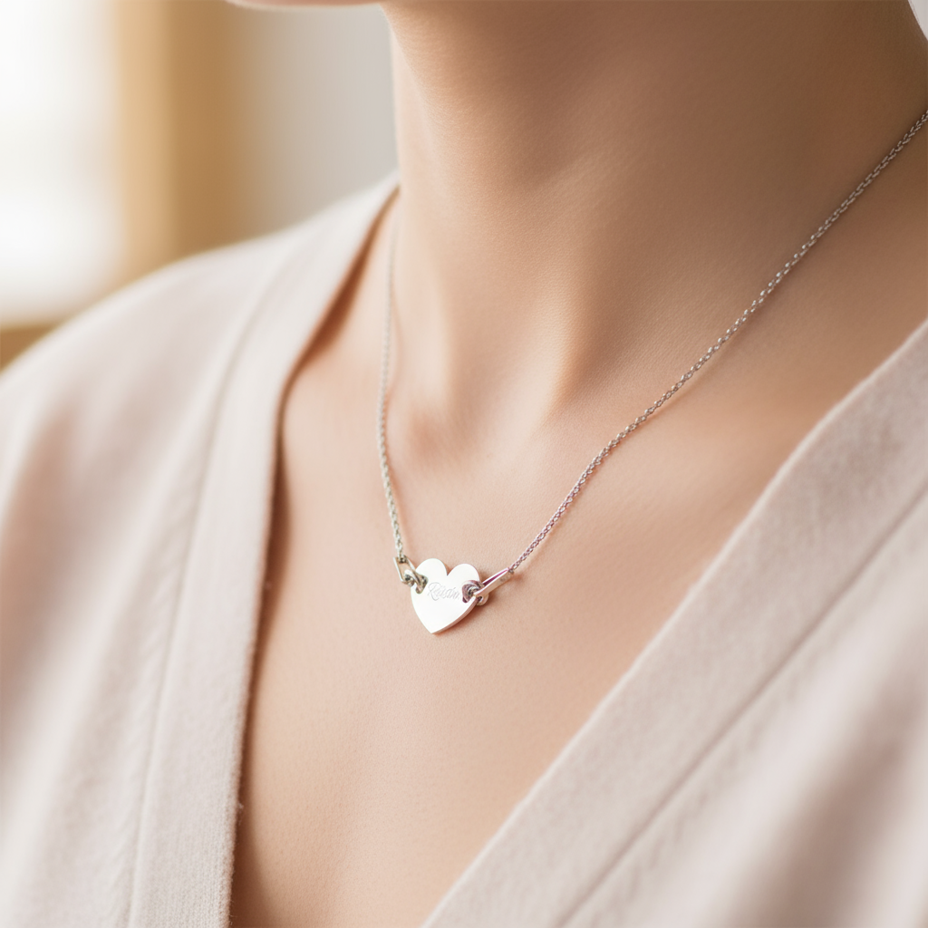 Heart Necklace with Children's Names - Sterling Silver Personalised Jewellery