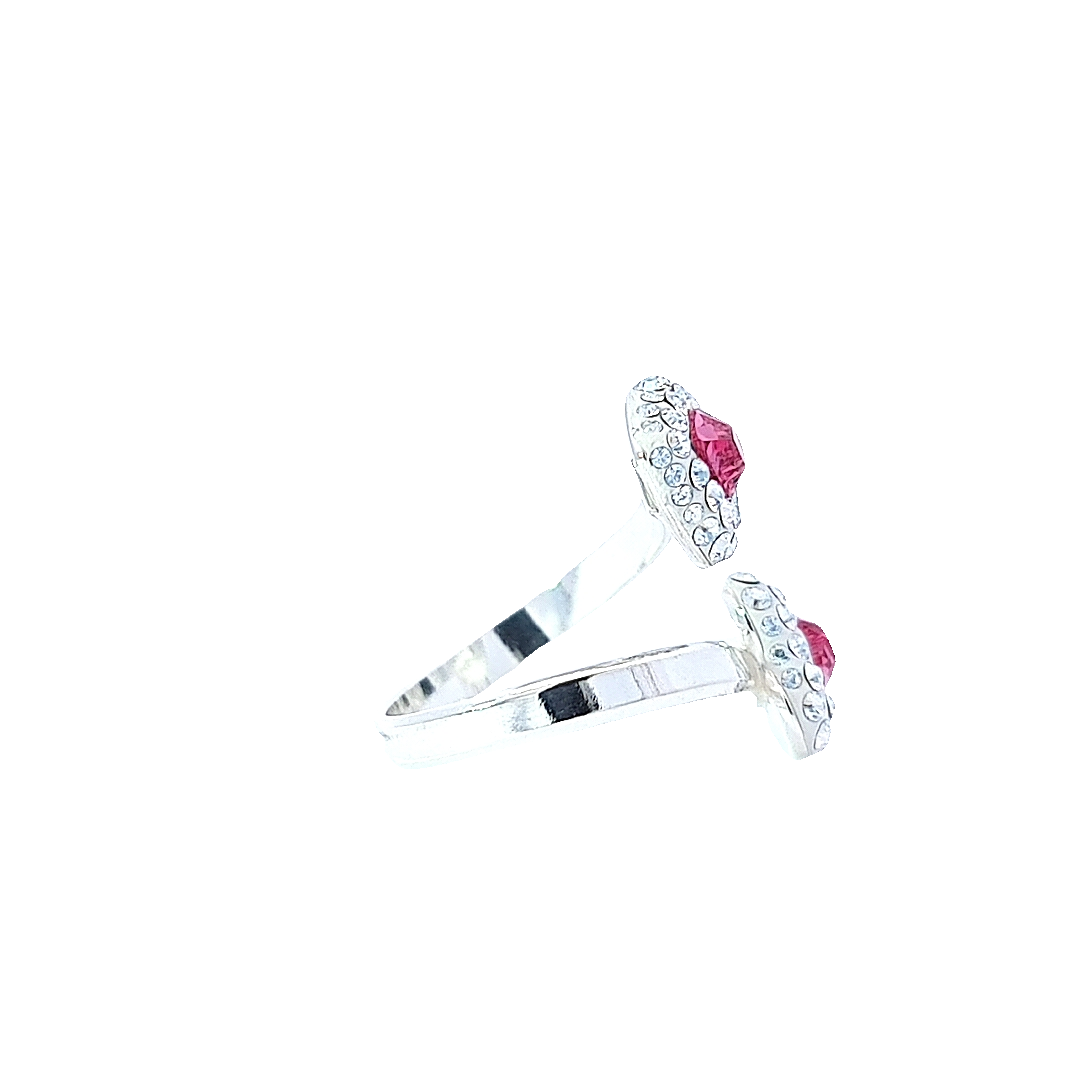 Side view Close-up of the glamorous wrap-around ring with dazzling gemstones in sterling silver.