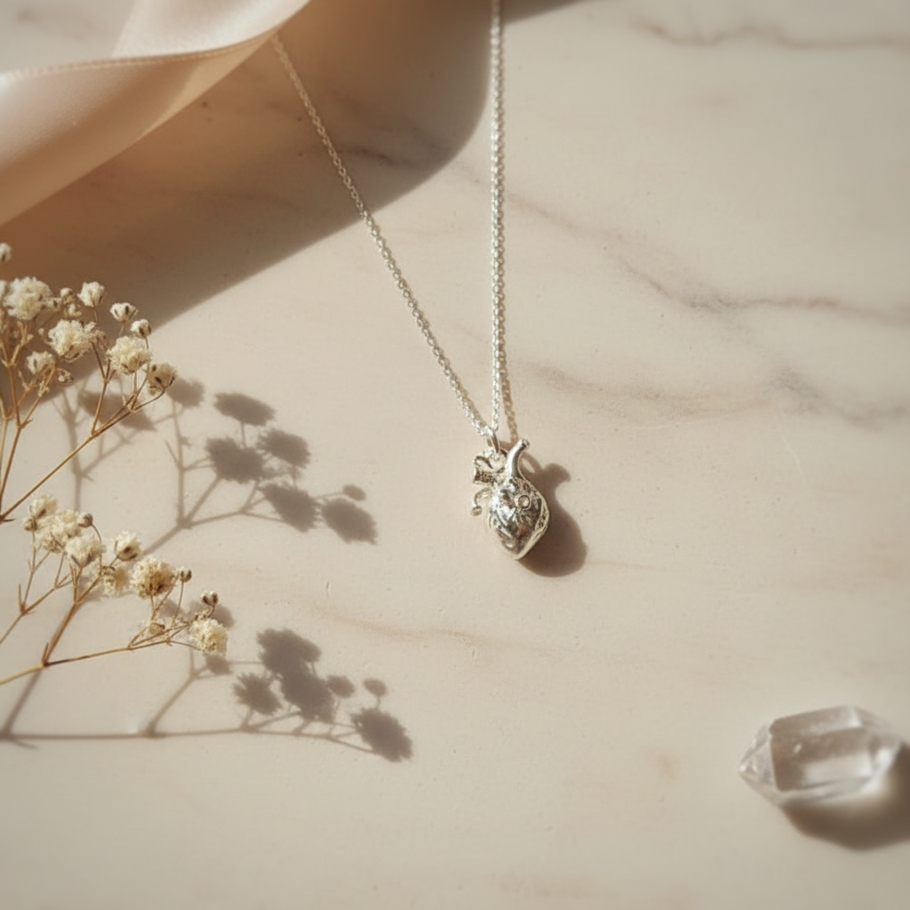 Heartfelt Elegance - Anatomical Heart Sterling Silver Necklace