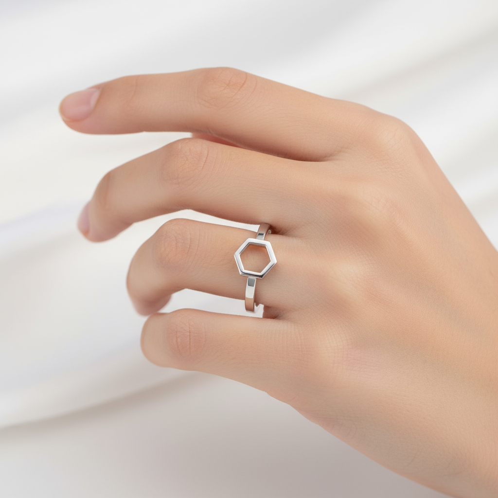 Universal Size Sterling Silver Hexagon Honeycomb Ring | Celebrating Science and Happiness