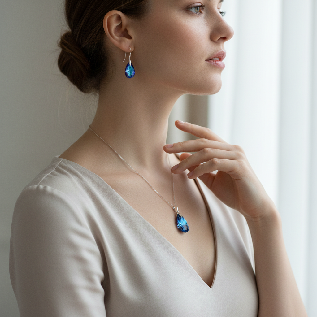 Crystal teardrop earrings and pendant necklace set