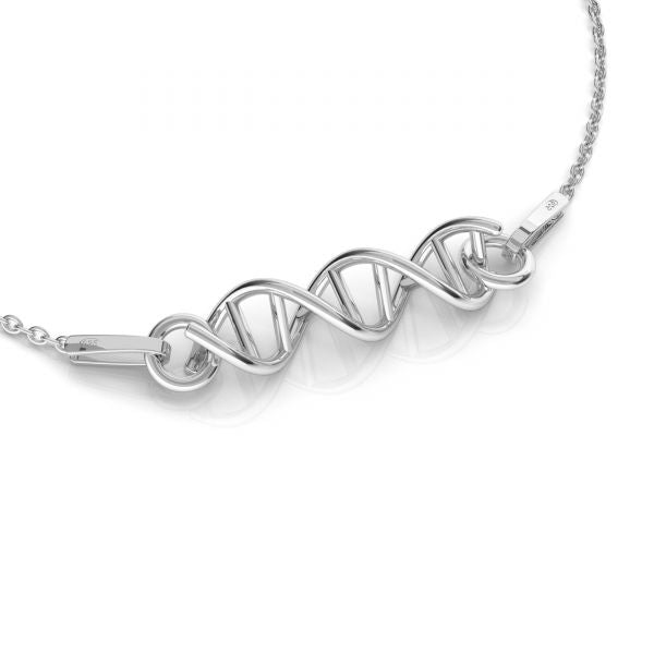 Close up of  the Horizontal Celtic DNA Necklace in Sterling Silver by Magpie Gems, an Irish jewellery brand from Cork.