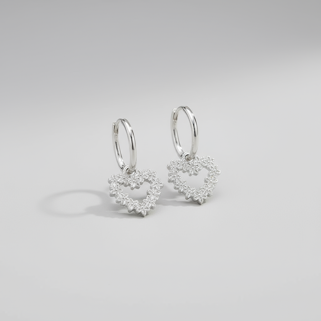 Heart with Forget-Me-Not Flowers Charm Hoop Earrings | 925 Sterling Silver