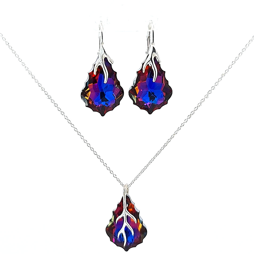 Baroque Crystal Earrings and Pendant Necklace Jewelry Set - Handmade in Ireland - Multicolored Crystals Volcanoi