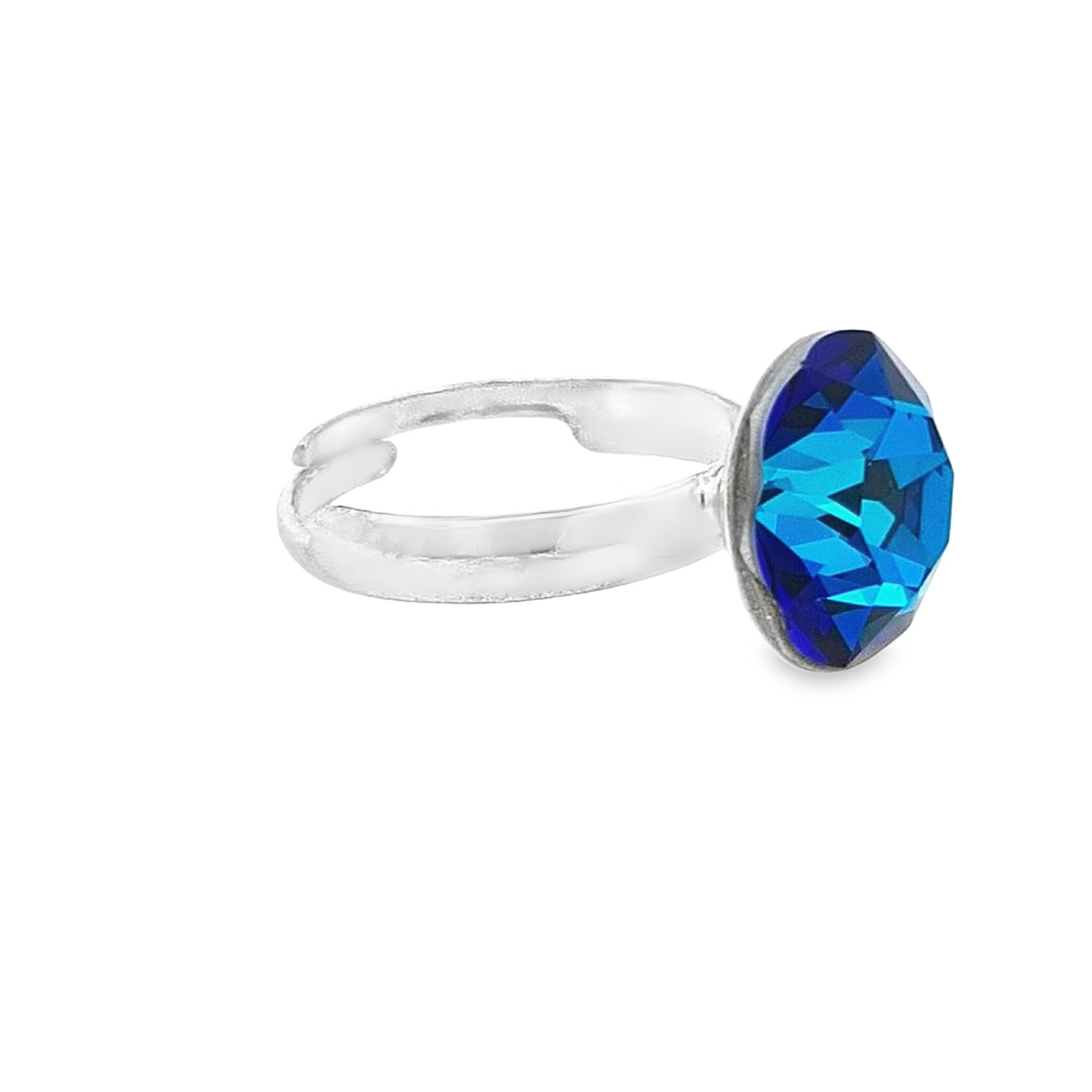Bermuda Breeze - Sterling Silver Ring with Side View of Ocean Blue Chaton Crystal - Magpie Gems Ireland