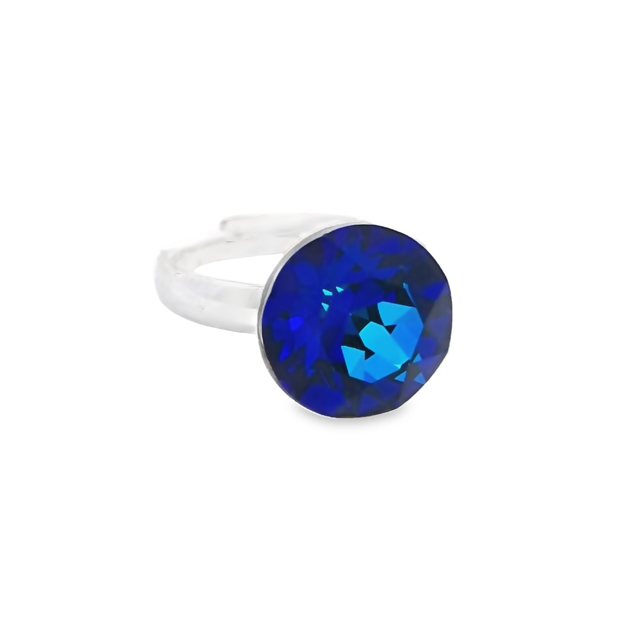 Bermuda Breeze - Sterling Silver Ring with Ocean Blue Chaton Crystal, Front View - Magpie Gems Ireland