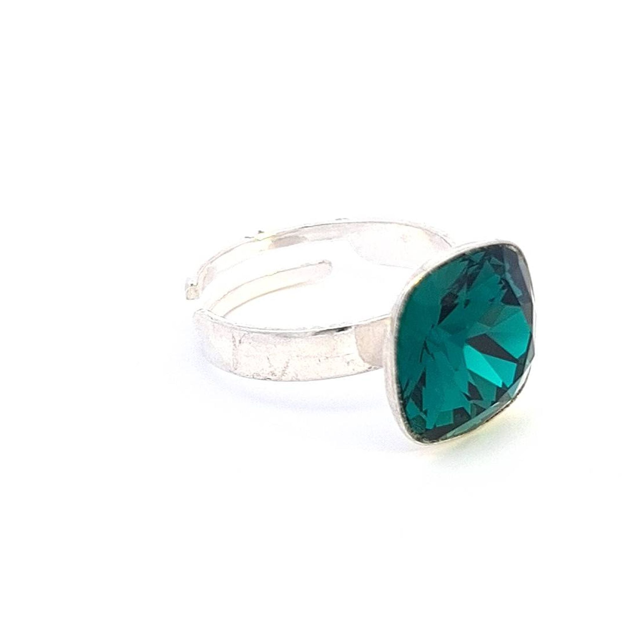 Emerald Green Crystal Luminara Cushion Ring from Magpie Gems' Sterling Silver Range