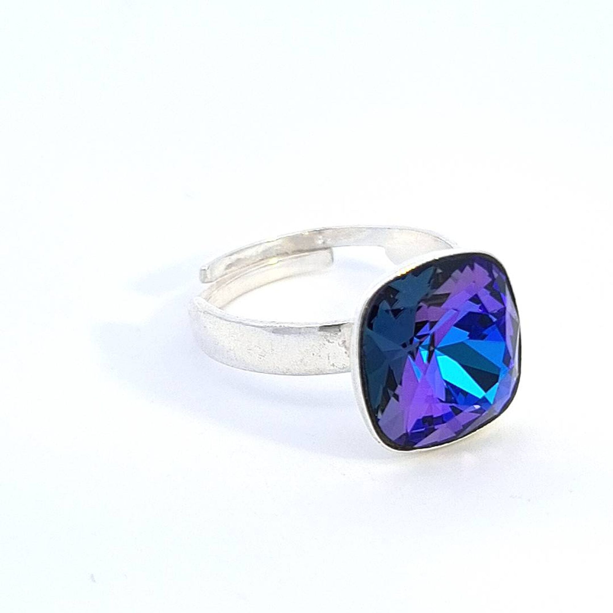 Magpie Gems Luminara Cushion Ring in Sterling Silver with Heliotrope Purple Crystal
