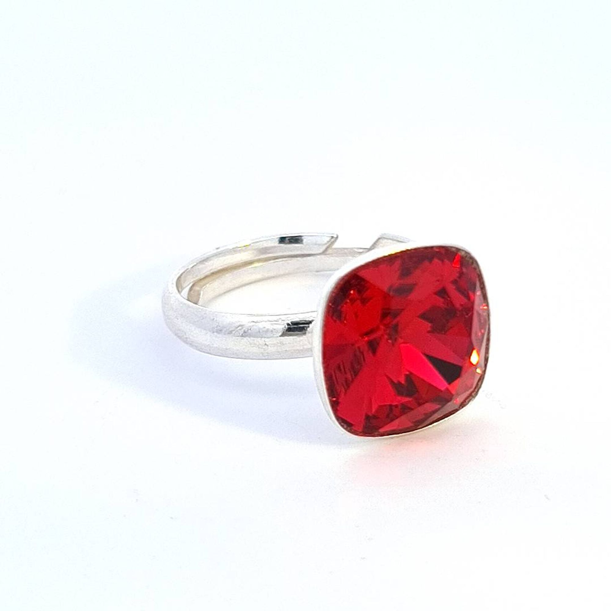 Luminara Cushion Ring by Magpie Gems with a Passionate Light Siam Red Crystal