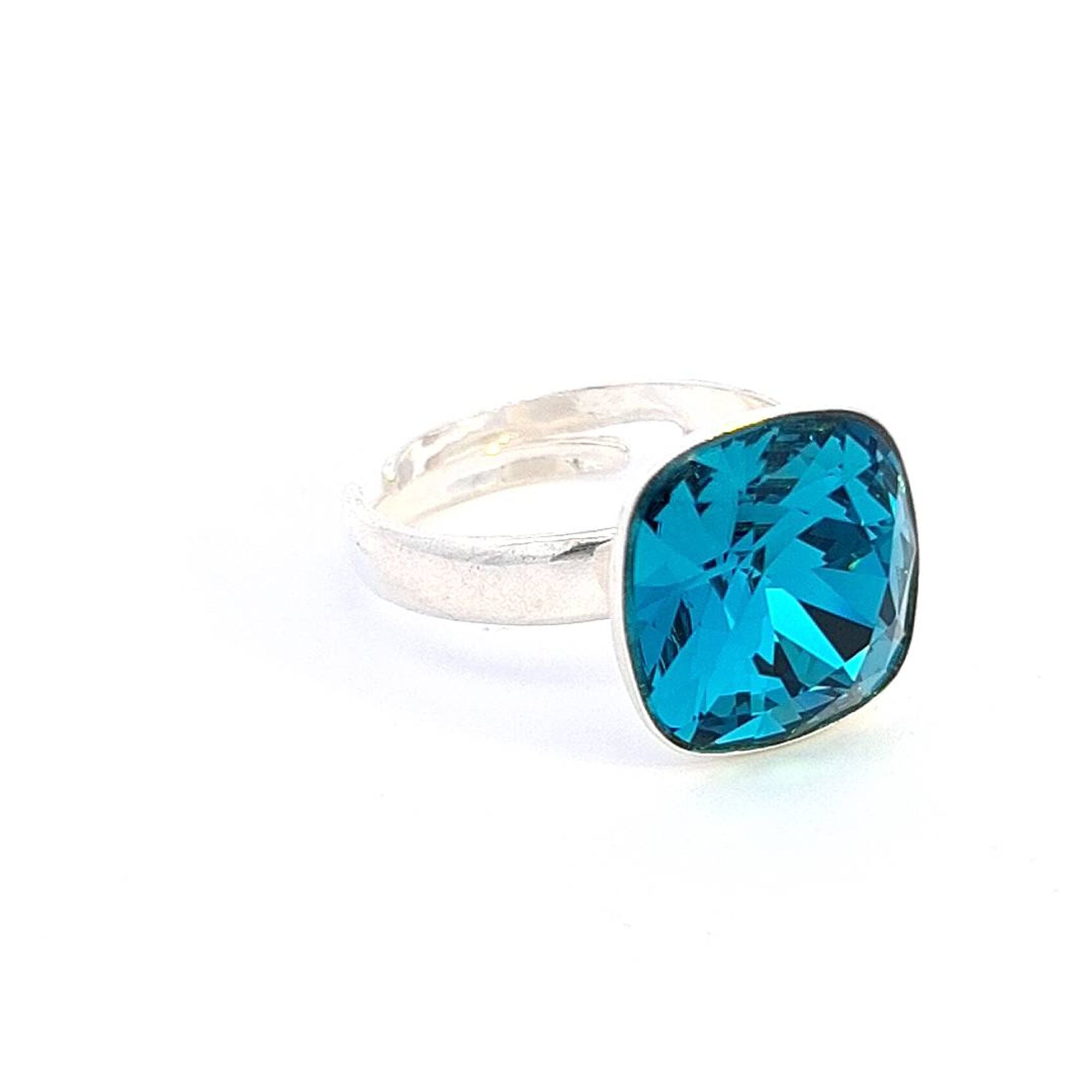 Adjustable Magpie Gems Luminara Cushion Ring Featuring a Serene Indicolite Turquoise Crystal
