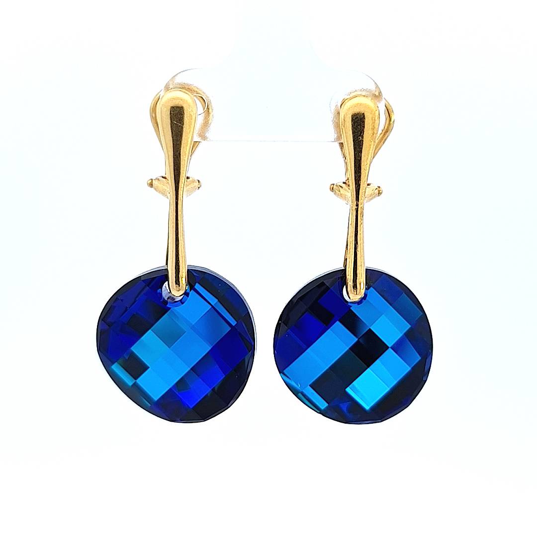 Symphony of the Seas Gold Twist Clip-On Earrings featuring Bermuda Blue Austrian Crystals - front view