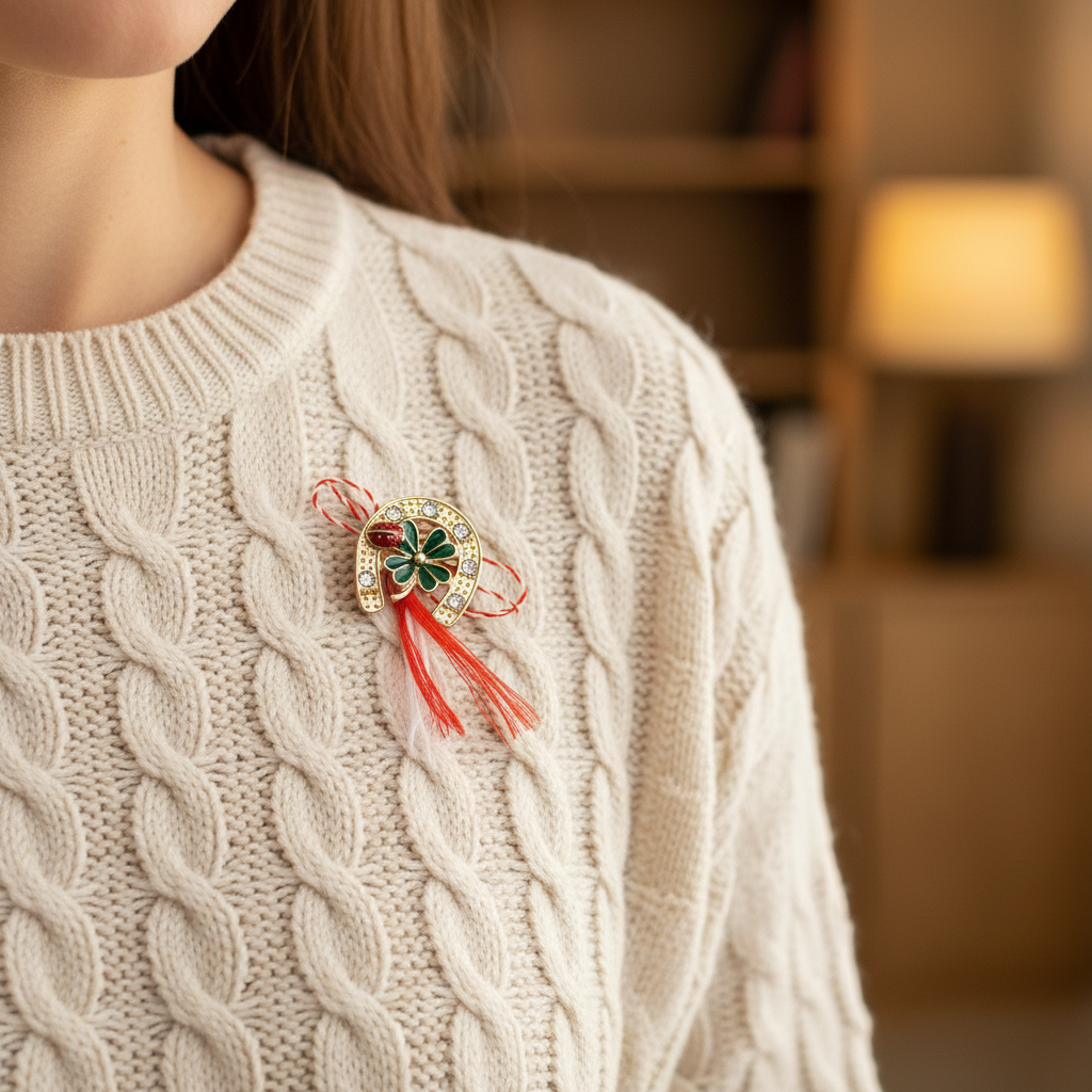 Martisoare Lucky Clover Horseshoe Martisor Brooch