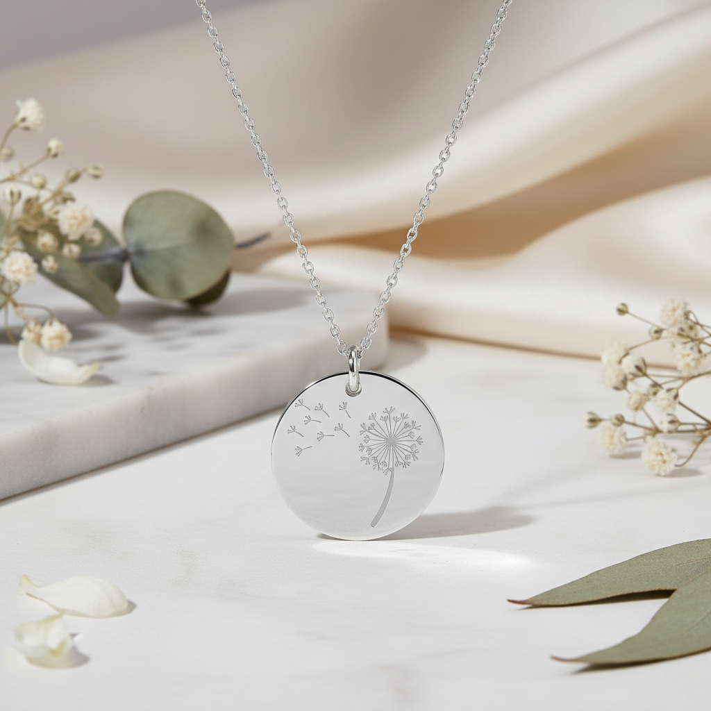Make a Wish - Sterling Silver Dandelion Disc Necklace