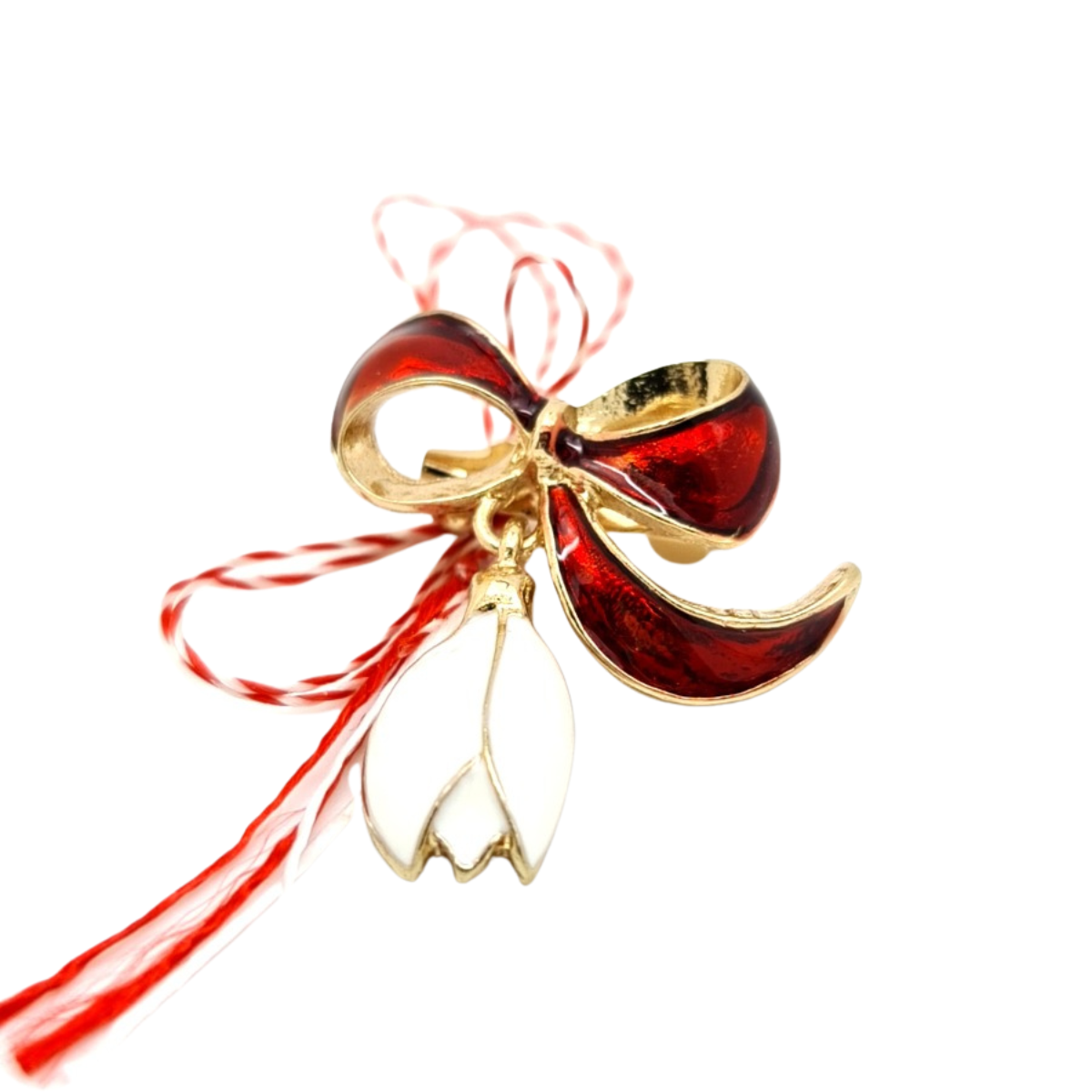 Noeud avec broche Martisor en forme de perce-neige