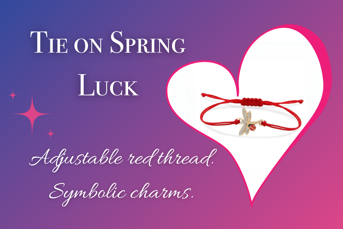 Mărțișor bracelet with adjustable red slip-knot cord and crystal dragonfly charm in heart frame – Magpie Gems, Ireland