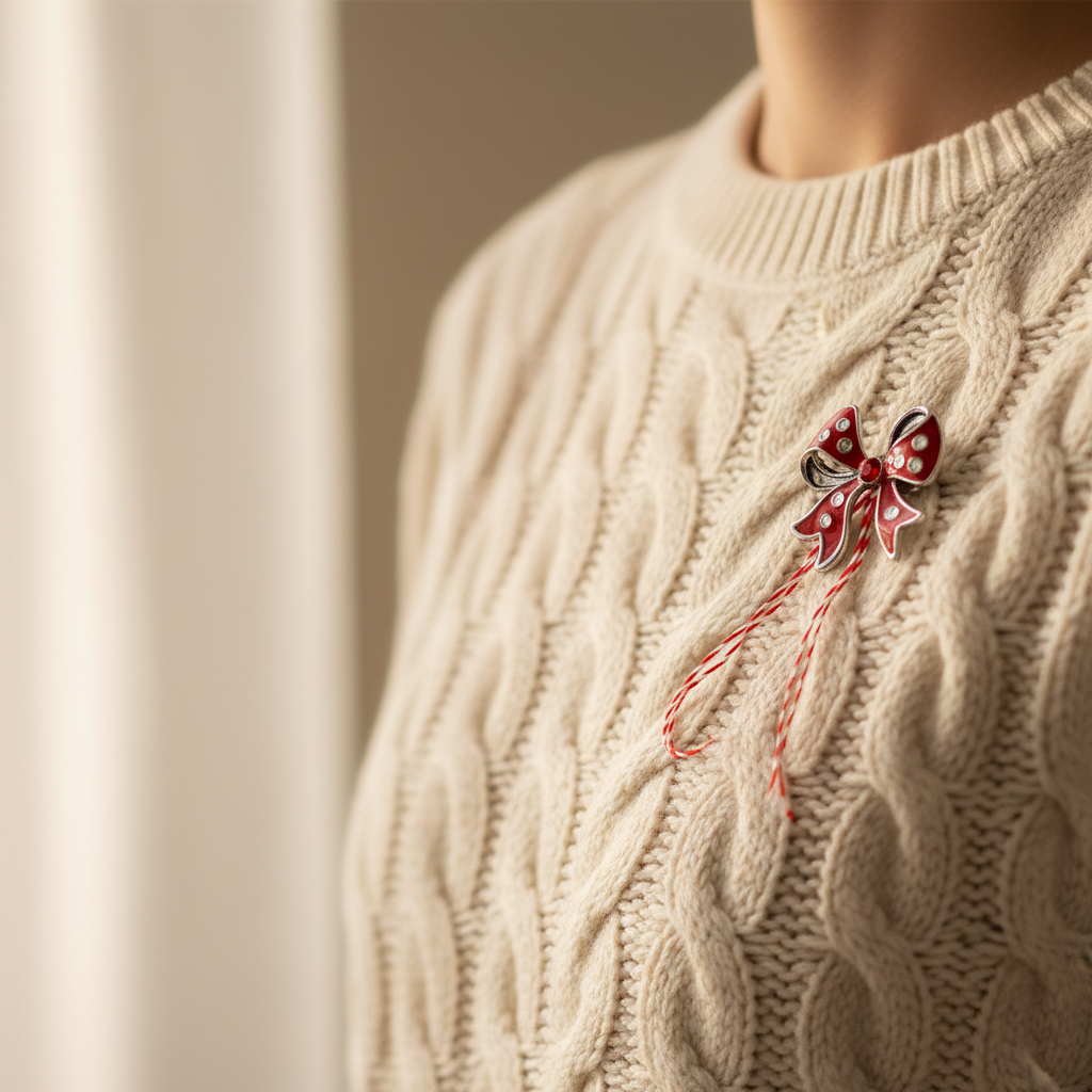Handmade Martisor Red Bow Brooch