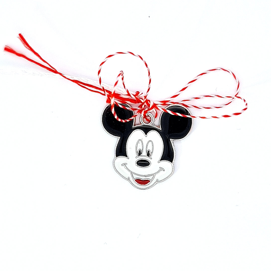 Mickey Mouse Martisor with red and  white ribbon , lucky trinket for children