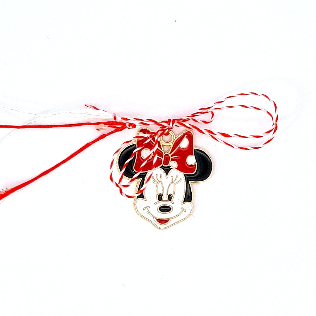 Minnie Mouse Martisor with red and  white ribbon , lucky trinket for girls
