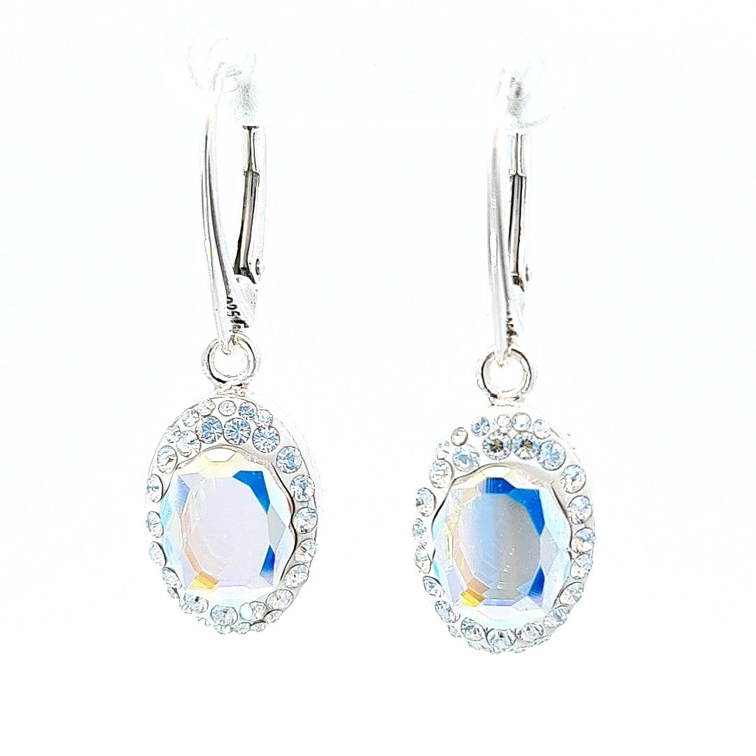 "Radiant Crystal AB Mirror-Shaped Dangle Earrings by Magpie Gems - Handcrafted in Ireland"