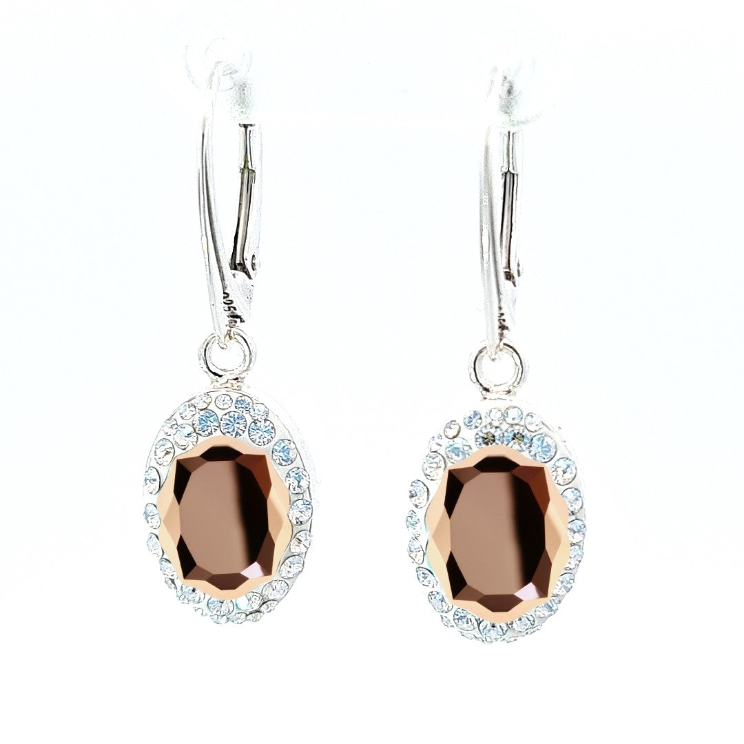 Oval Pave Style silver earrings | Choose your colour