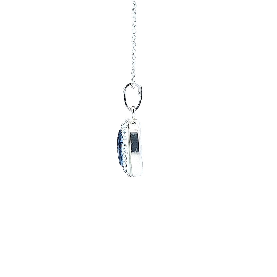 Oval Pave Style Silver Pendant Necklace