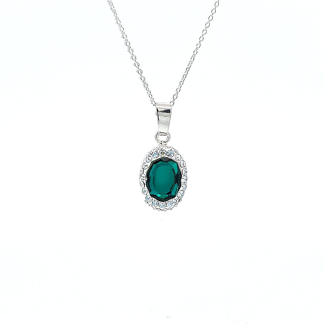 Oval Pave Style Silver Necklace Emerald Green - Personalised Sterling Silver Jewellery Ireland. Birthstone necklace. Shop Local Ireland - Ireland