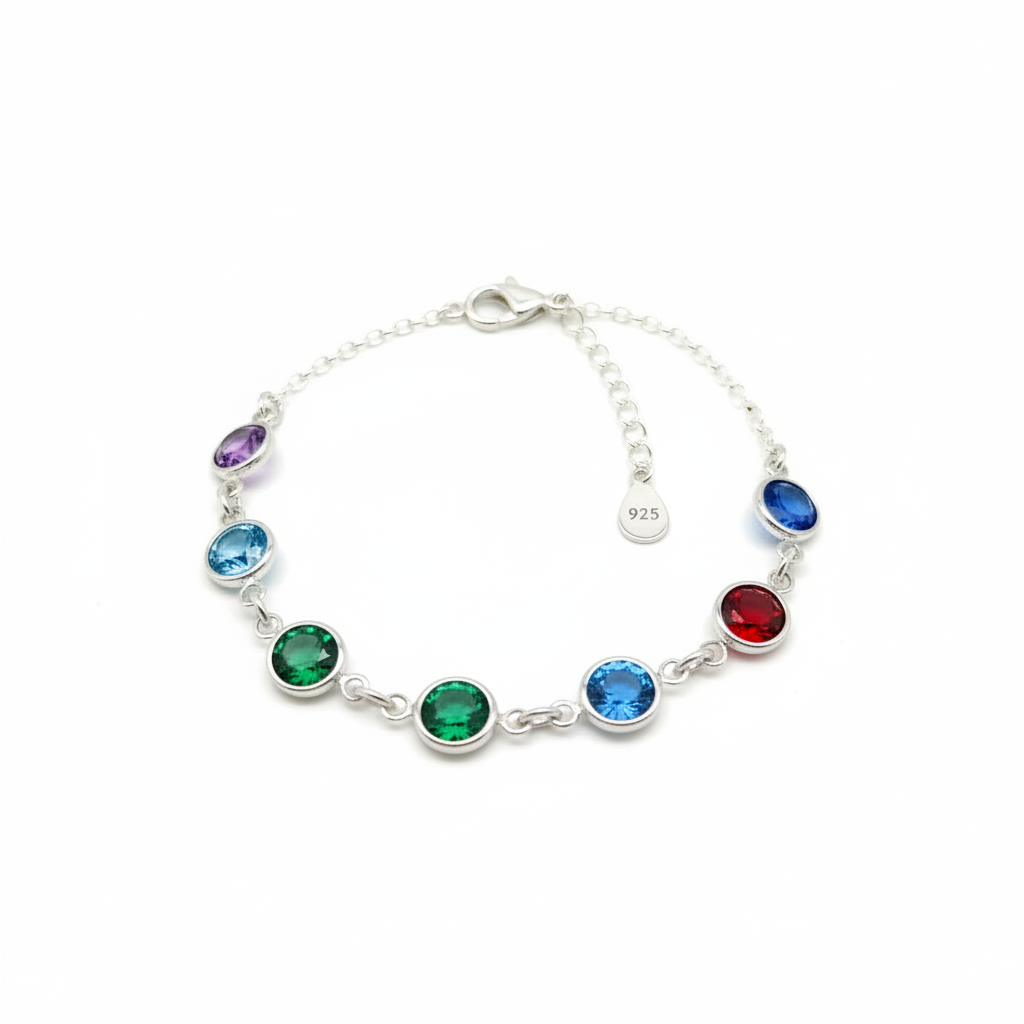 Family Link Bracelet in Sterling Silver with Personalised Birthstones