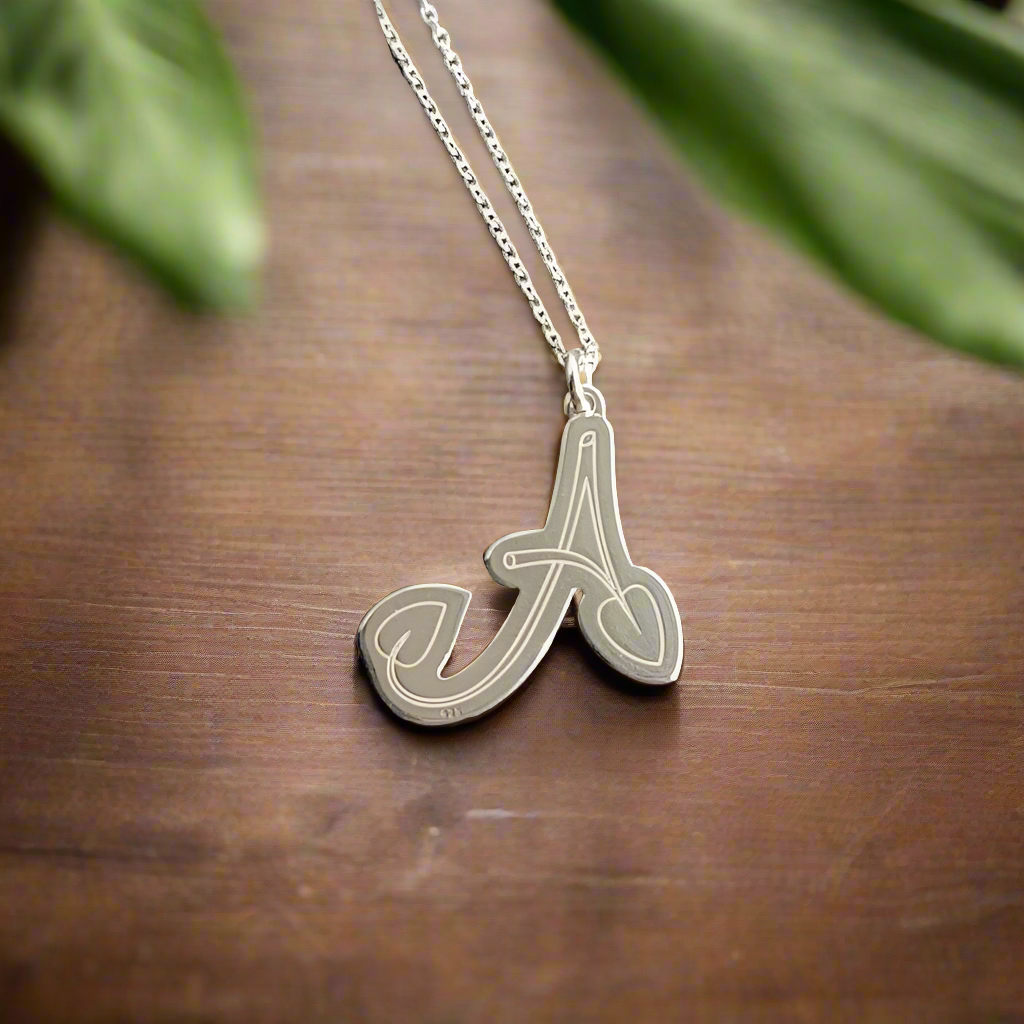 Sterling silver twig design initial necklace with letter A pendant