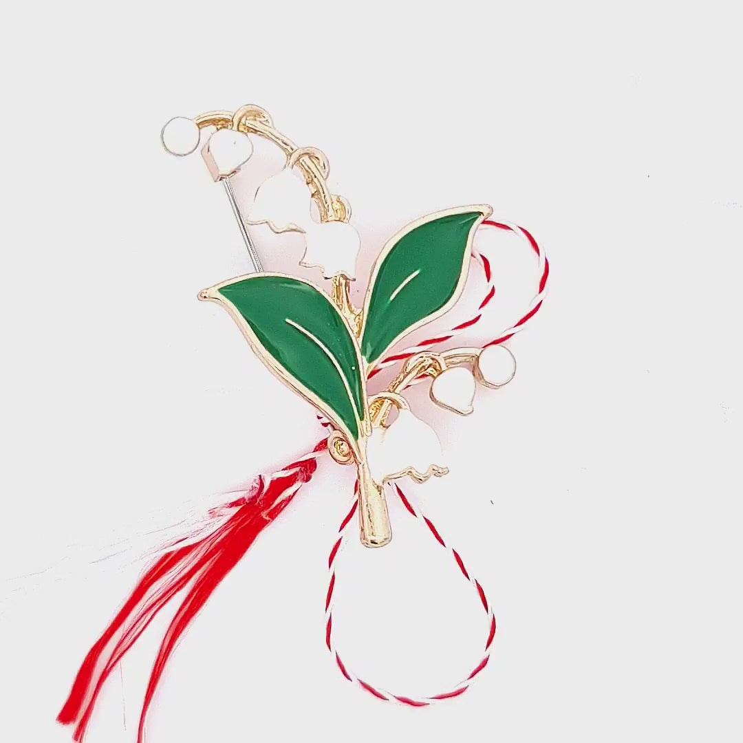 Video presentation of the Garden's Grace Mărțișor Brooch, from the intricate enamel detailing to the cultural storytelling card, encapsulating the essence of spring in Magpie Gems' Lily of the Valley enchanting design.