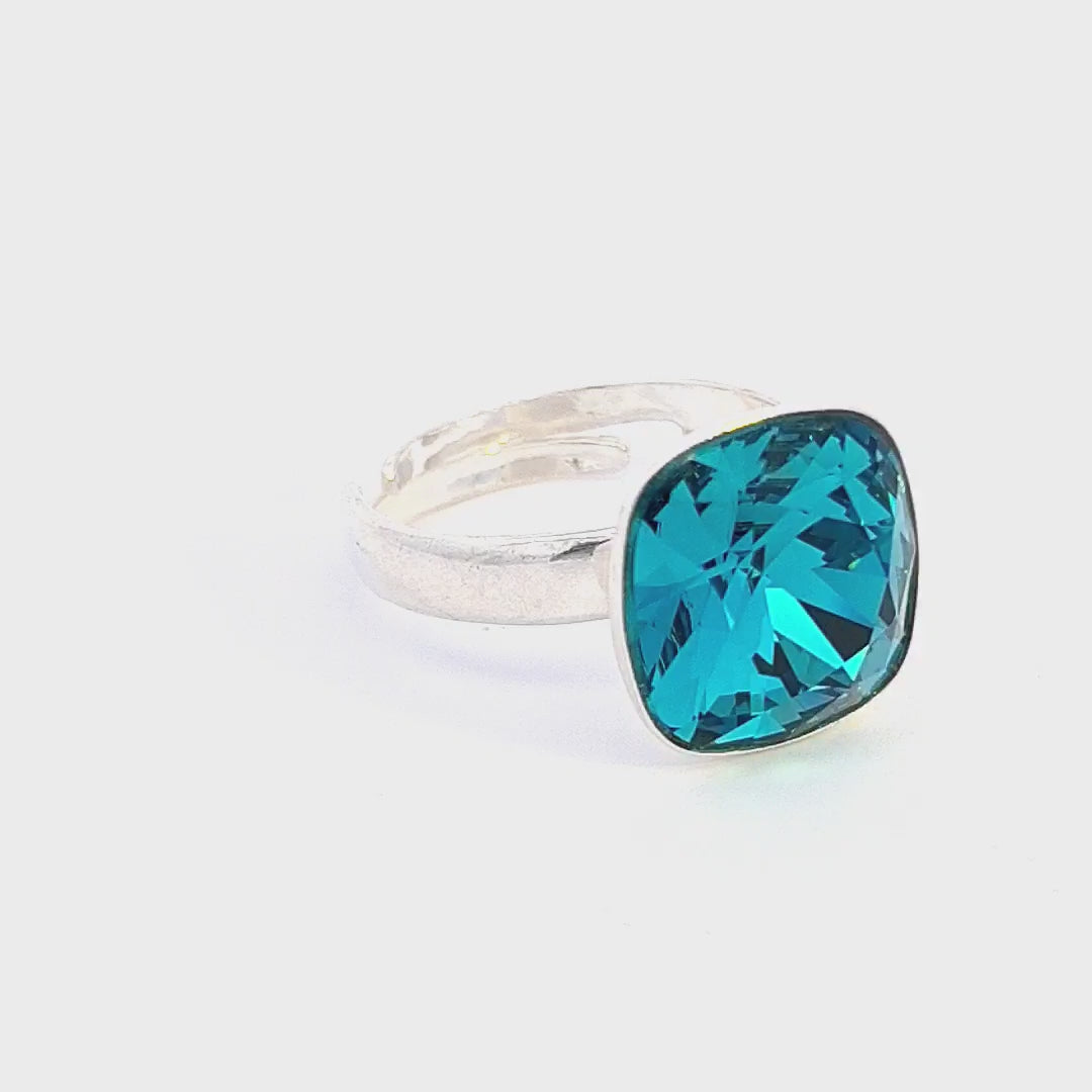 Revealing the serene beauty of Magpie Gems' Luminara Cushion Ring in Indicolite Turquoise