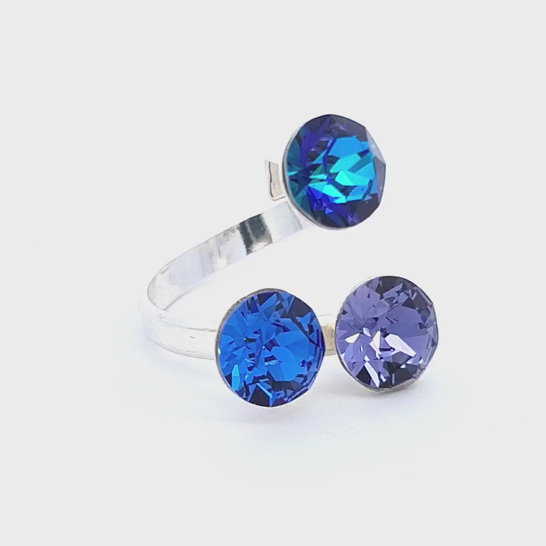 Explore the Royal Charm of Magpie Gems' Triad Treasure Cluster Ring in Blue-Purple Hues, a silver ring for women, handmade in Ireland