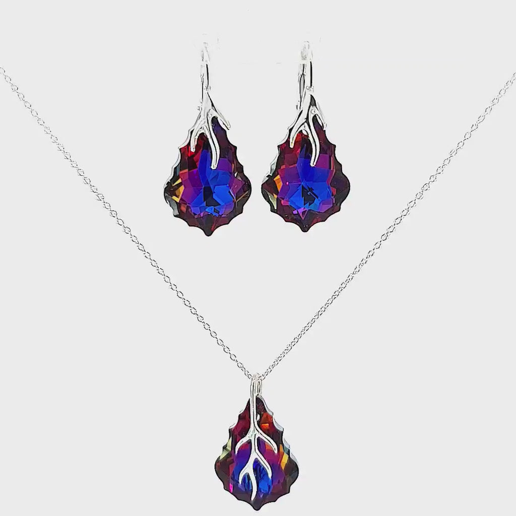 Baroque Crystal Earrings and Pendant Necklace Jewelry Set for Women - Handmade in Ireland - Multicolored Crystals Volcano