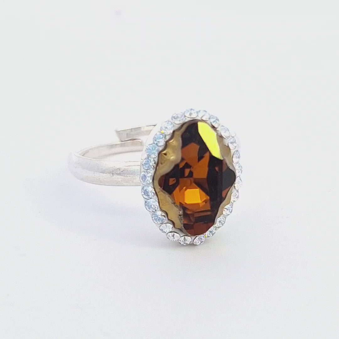 Unveiling the Tribe Crystal Amber Aura Halo Ring in Sterling Silver - A Magpie Gems Masterpiece.