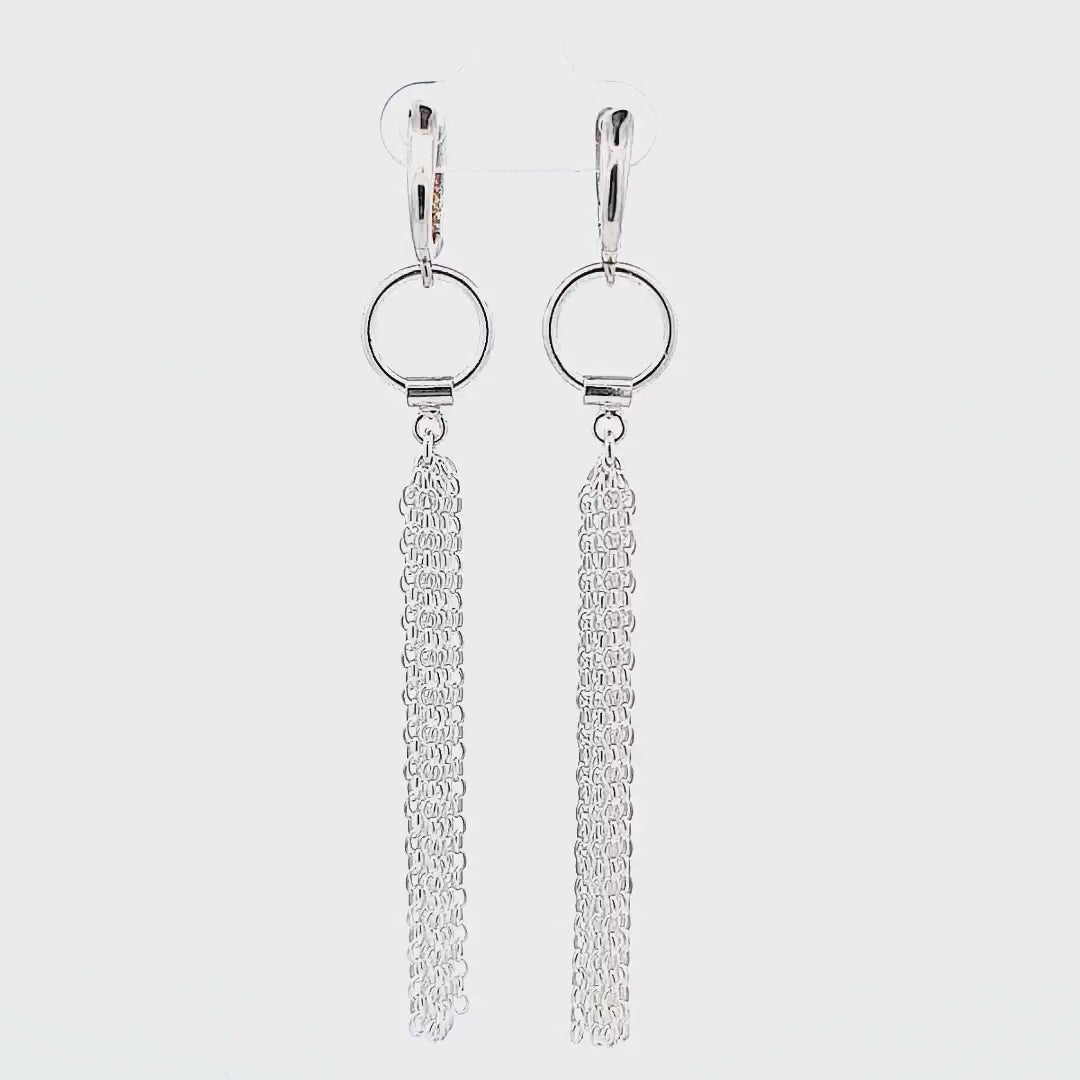 Video of the Close-up of the intricate chain work and polished rings on the Silver Waterfall Tassel Earrings from Magpie Gems.