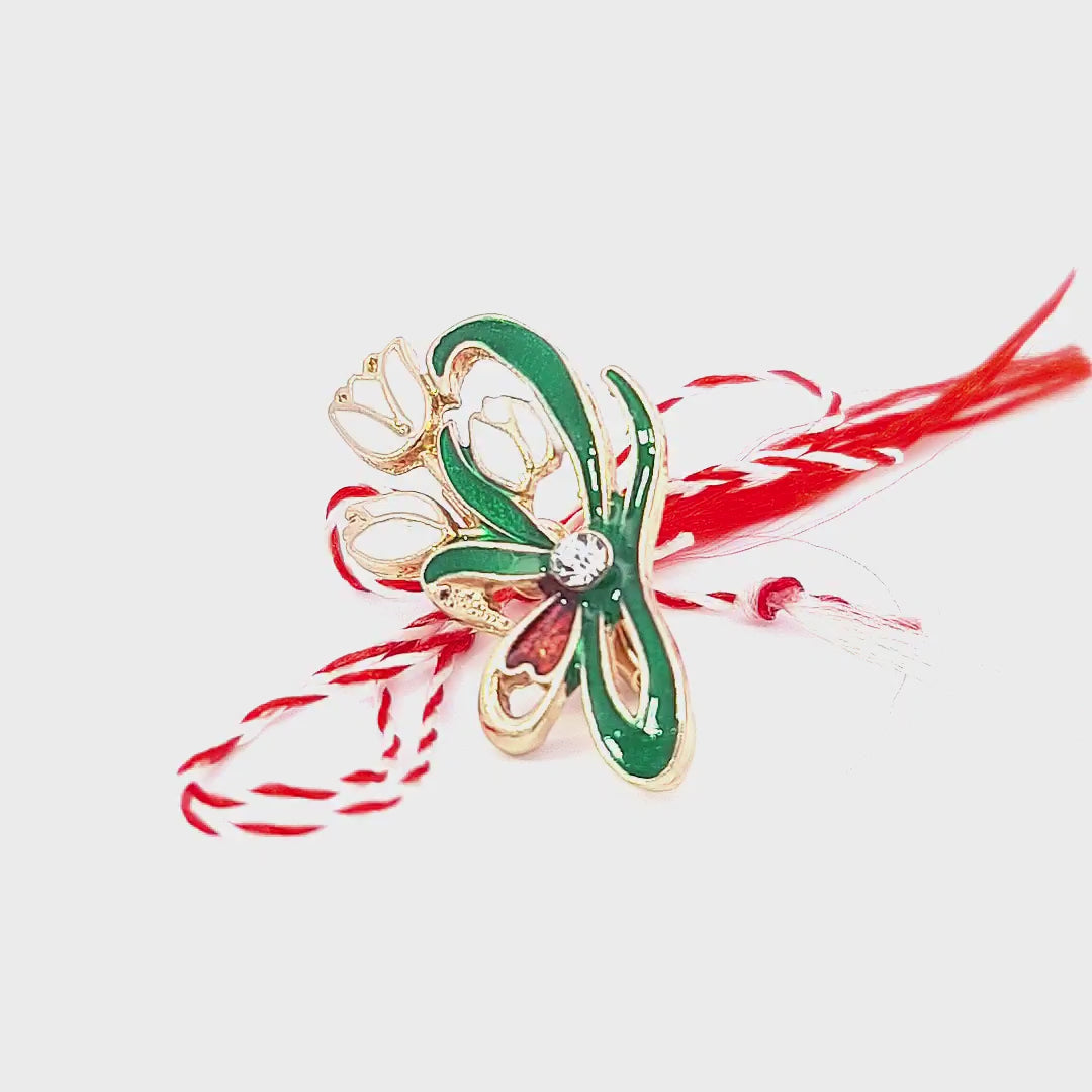 Introduction to the Verdant Snowdrop Cluster Martisor Brooch, highlighting the fine details, gold plating, and the rich symbolism behind the Martisor tradition.