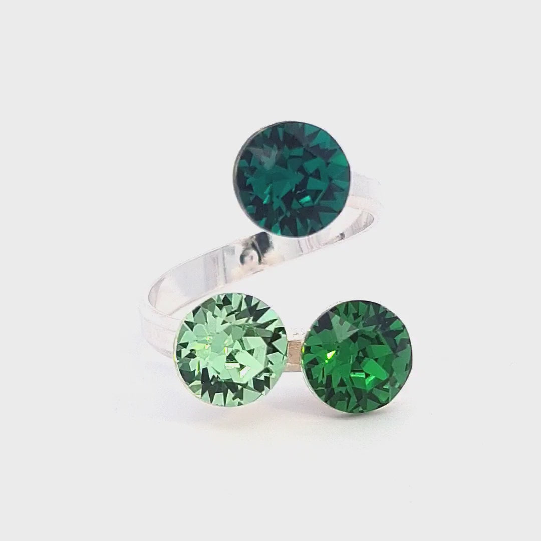 Magpie Gems presents the Triad Treasure Cluster Ring with Emerald Green Crystals - A Touch of Nature's Elegance