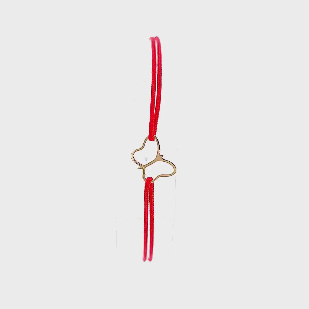 45-Degree Rotating Showcase Video of Magpie Gems Solid Gold Butterfly Red String Bracelet