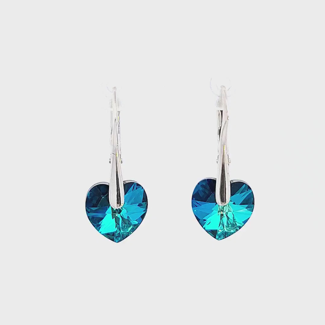 Showcase Video of Bermuda Blue Dainty Heart Earrings - A Dance of Light and Oceanic Hues