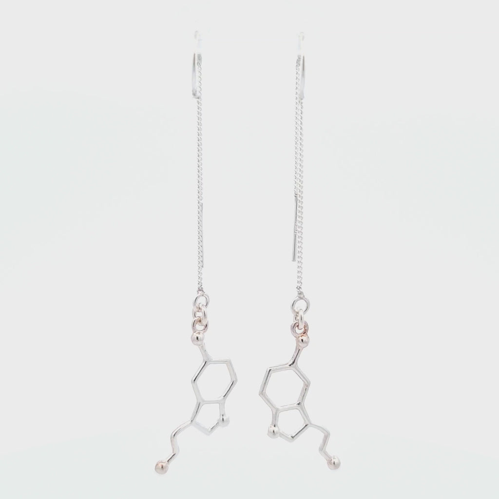 360-degree view of Serotonin Molecule Earrings, capturing their intricate design from every angle.
