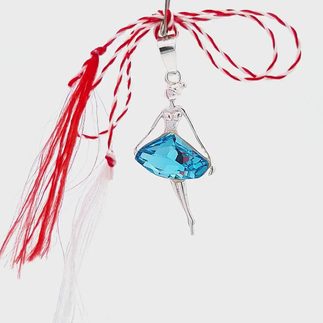 Video highlighting the Graceful Rhapsody Ballerina Mărțișor Pendants, with each crystal colour variant showcased against the traditional red and white Mărțișor string, symbolising the joyous dance of spring.