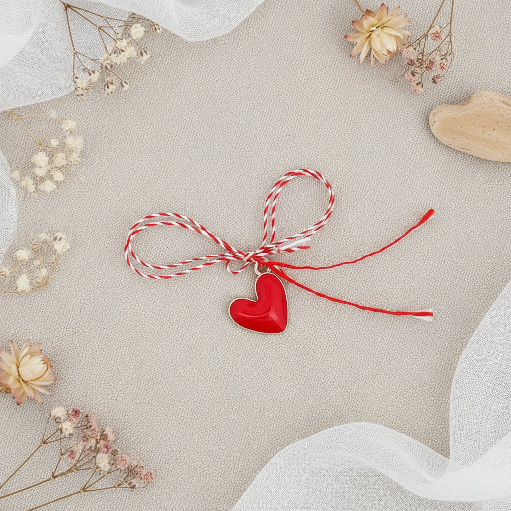Crimson Affection: Gold-Plated Red Heart Martisor