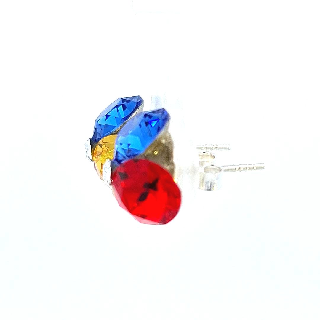 Silver Three Stone Stud Earrings (Red Yellow Blue)
